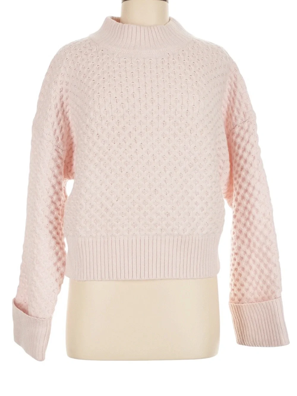 J. Crew Honeycomb Mockneck Sweater in Wool Blend M Pale Pink Casual Everyday